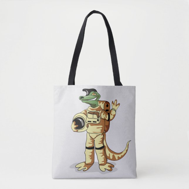 Bolso De Tela Iguanodon Vestido En Un Espacio Cosmonauta. (Anverso)