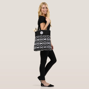 Bolso De Tela Ikat blanco negro tote