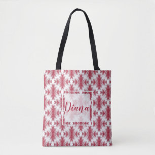 Bolso De Tela ikat blanco rojo geométrico de estilo étnico