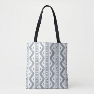 Bolso De Tela Ikat de rayas azul polvoriento, delantera y traser