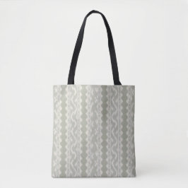 Bolso De Tela Ikat Verde Gris Escallopado, Delante y Detrás