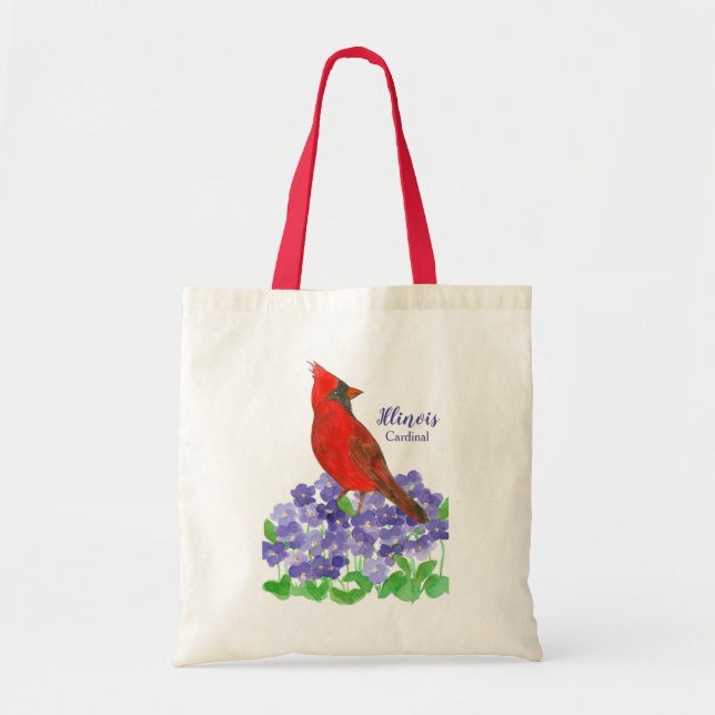 Bolso De Tela Illinois Souvenir Cardenal Púrpura Violetas (Frente)