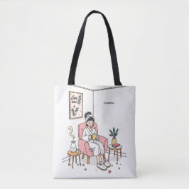 Bolso De Tela Ilustración acogedora del Día de la Madre para la 