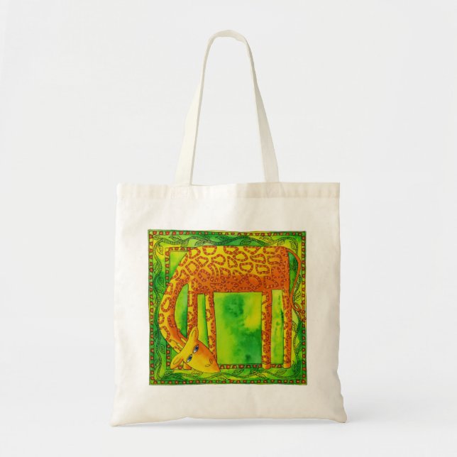 Bolso De Tela Ilustracion acuarela de jirafa con estampado (Frente)