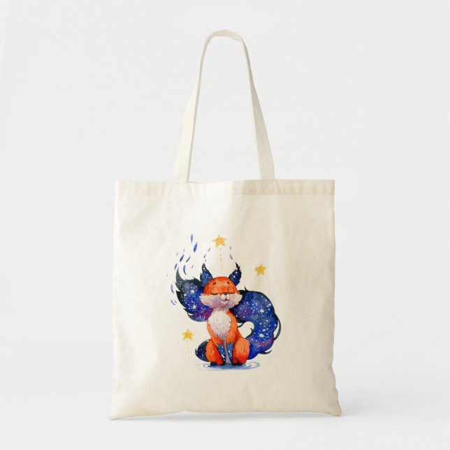 Bolso De Tela Ilustracion acuarela de la Fox Celestial de Galaxy (Frente)
