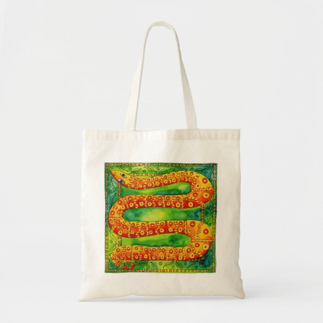 Bolso De Tela Ilustracion acuarela de serpiente con patrones (Frente)