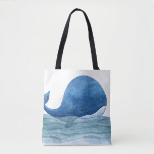 Bolso De Tela Ilustracion acuático Cute Blue Whale