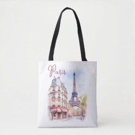 Bolso De Tela Ilustracion acuático de la Torre Eiffel de París