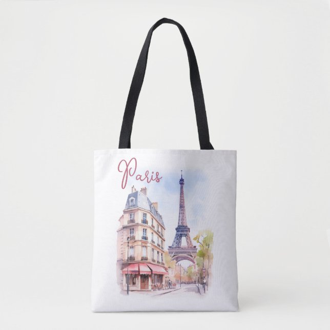 Bolso De Tela Ilustracion acuático de la Torre Eiffel de París (Anverso)