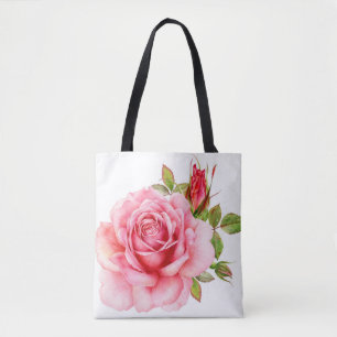 Bolso De Tela Ilustracion acuático de una delicada rosa wi
