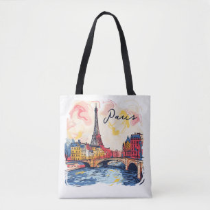 Bolso De Tela Ilustracion acuático Paris Eiffel Tower Travel