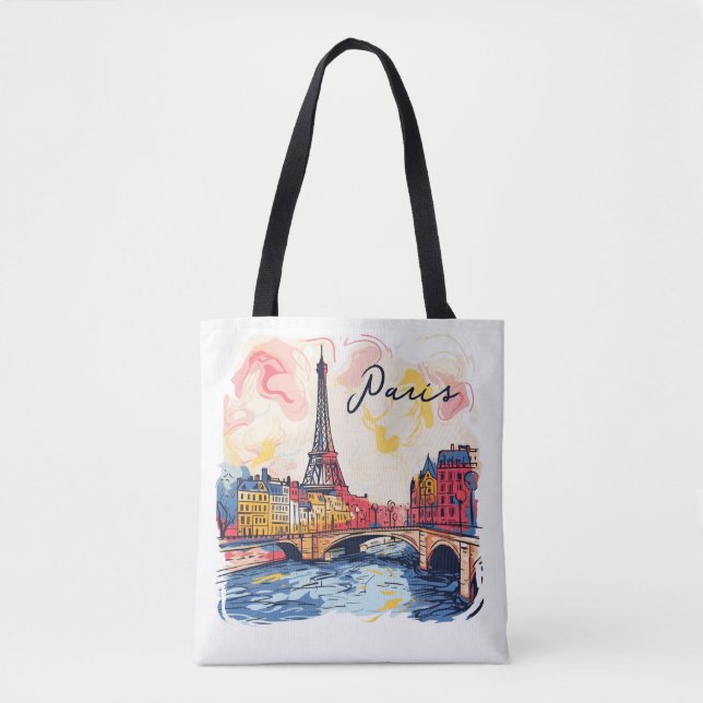 Bolso De Tela Ilustracion acuático Paris Eiffel Tower Travel (Anverso)