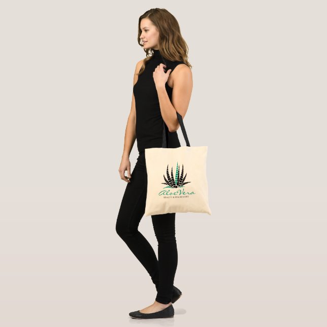 Bolso De Tela Ilustracion Aloe Vera Verde azulado y negro minima (Anverso (modelo))