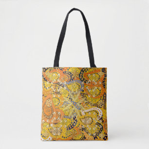 Bolso De Tela Ilustracion amarillo, naranja y marrón. I