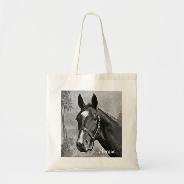 Bolso De Tela Ilustracion antiguo blanco y negro del caballo del (Frente)