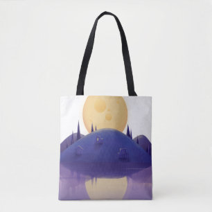Bolso De Tela Ilustración artística de paisaje nocturno en tote 