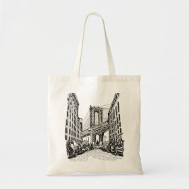 Bolso De Tela Ilustracion blanco negro de Brooklyn Bridge Nueva 