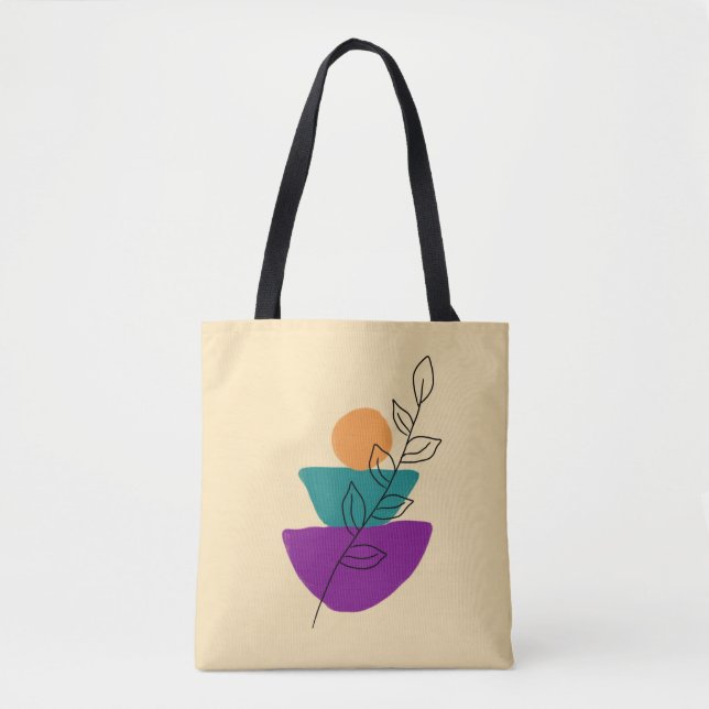 Bolso De Tela Ilustración boho de hojas (Anverso)