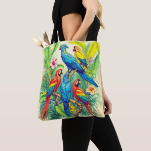 Bolso De Tela Ilustración Botánica de Aves Tropicales