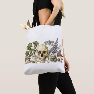 Bolso De Tela Ilustración Botánica de Cráneo de Jardín de Veneno