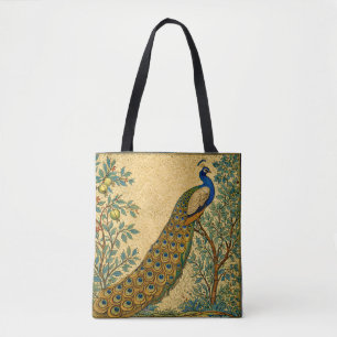 Bolso De Tela Ilustración botánica de pavo real Art Nouveau