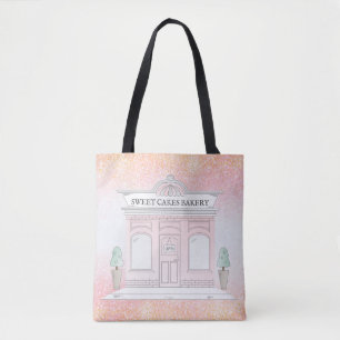 Bolso De Tela Ilustracion Cafe de Panadería   Purpurina rosa Tot