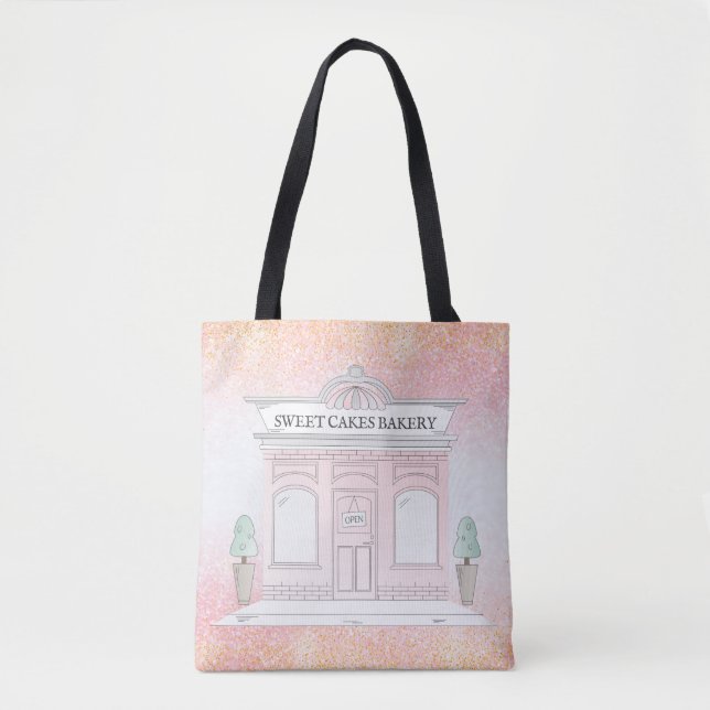 Bolso De Tela Ilustracion Cafe de Panadería | Purpurina rosa Tot (Anverso)