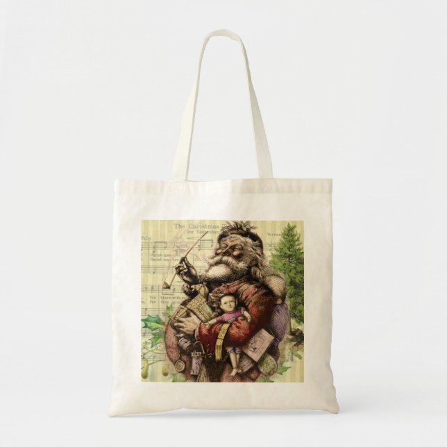 Bolso De Tela Ilustracion clásico Merry Santa Claus Tree (Frente)