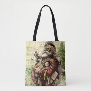 Bolso De Tela Ilustracion clásico Merry Santa Claus Tree
