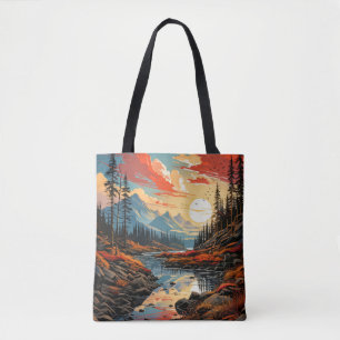 Bolso De Tela Ilustración Colorida de Paisaje Otoñal Escénico
