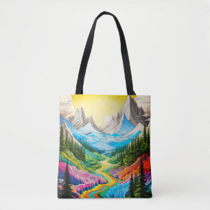 Bolso De Tela Ilustración Colorida del Valle del Río