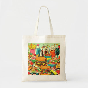Bolso De Tela Ilustración Cómica de Comida Retro
