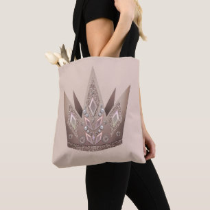 Bolso De Tela Ilustracion corona dorada tiara joyería perlas