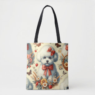 Bolso De Tela Ilustracion Cute Vintage Bichon Frisé