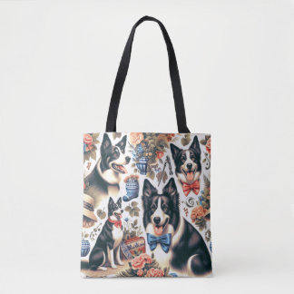 Bolso De Tela Ilustracion Cute Vintage Border Collie