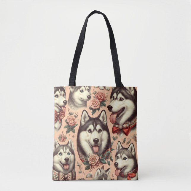 Bolso De Tela Ilustracion Cute Vintage Siberian Husky (Anverso)