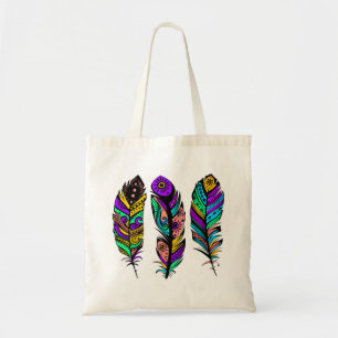 Bolso De Tela Ilustracion de 3 plumas coloridas
