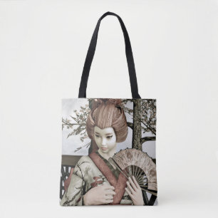 Bolso De Tela Ilustración de abanico de kimono de geisha vintage