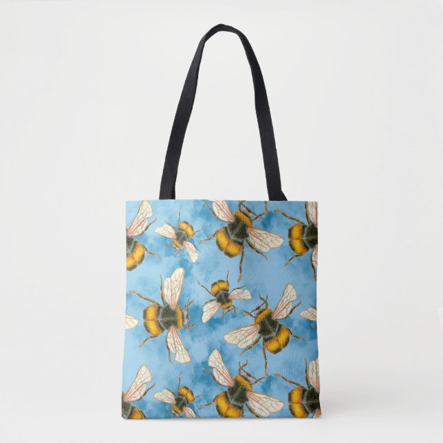 Bolso De Tela Ilustracion de abeja de burbujas de época sobre nu (Anverso)