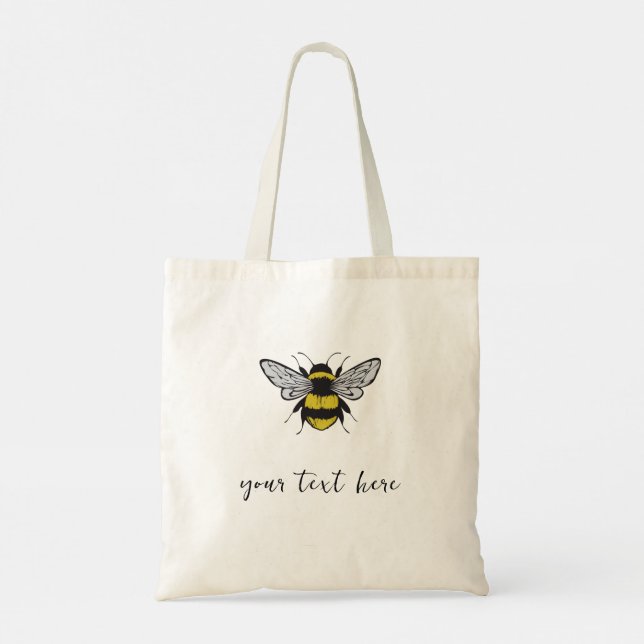 Bolso De Tela Ilustracion de abejas - agrega tu propio texto Tot (Reverso)