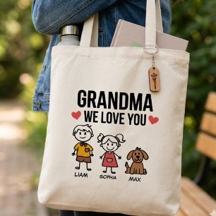 Bolso De Tela Ilustración de Abuela Nosotros Te Amamos Niños Fam
