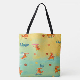 Bolso De Tela Ilustracion de acuarela artesanal Funny Fox