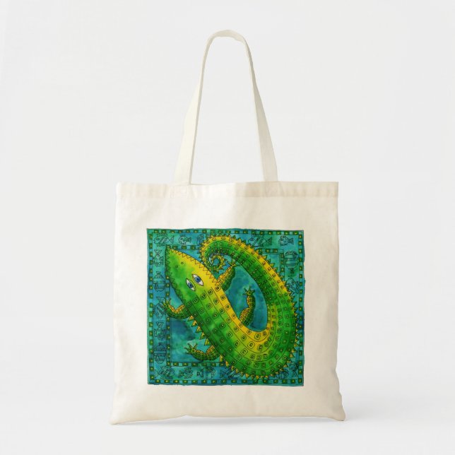 Bolso De Tela Ilustracion de acuarela de cocodrilo con patrones (Frente)