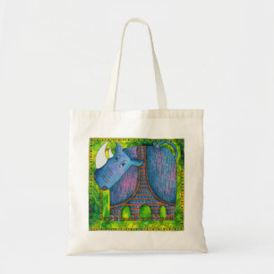 Bolso De Tela Ilustración de Acuarela de Rinoceronte Estampado