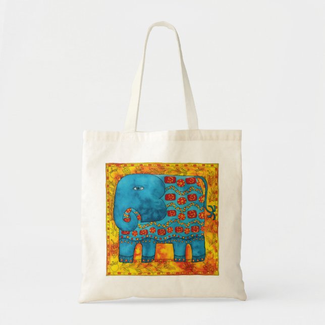 Bolso De Tela Ilustracion de acuarela para elefantes con patrone (Frente)