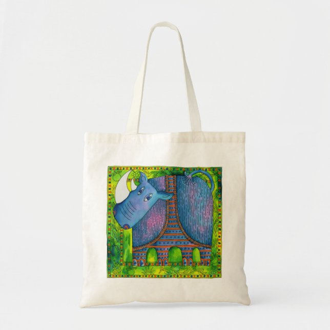 Bolso De Tela Ilustracion de acuarela rinoceronte con patrones (Frente)
