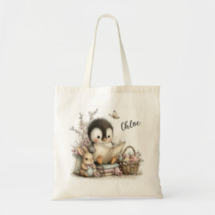Bolso De Tela Ilustración de adorable escena de pingüino leyendo