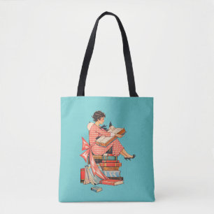 Bolso De Tela Ilustración de amante de libros antiguos leyendo