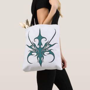 Bolso De Tela Ilustración de Arte de Línea Tribal de Aguamarina