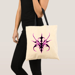 Bolso De Tela Ilustración de arte de línea tribal negra y rosa f